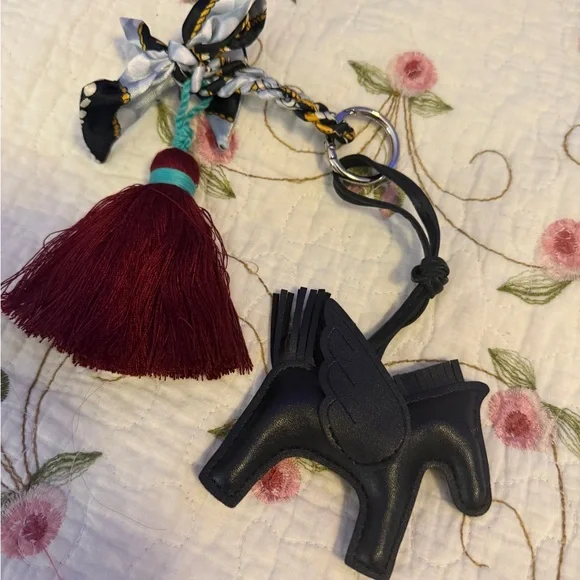 Black Leather Pegasus Charm with Burgundy Tassel - Picture 3 of 13